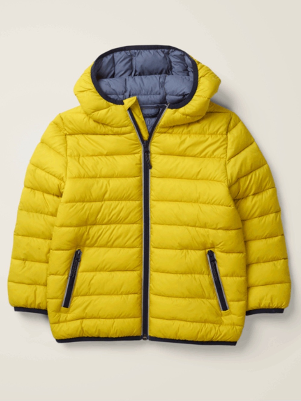 Mini Boden Yellow Hooded Puffer Jacket with Contrast Trim